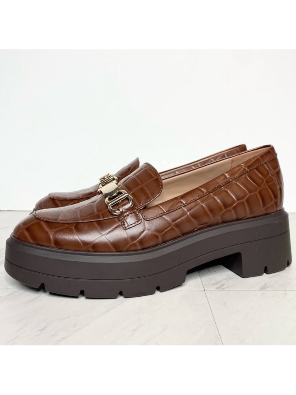 New! Naturalizer Nina Brown Crocodile Leather Lug Sole Loafer 9M